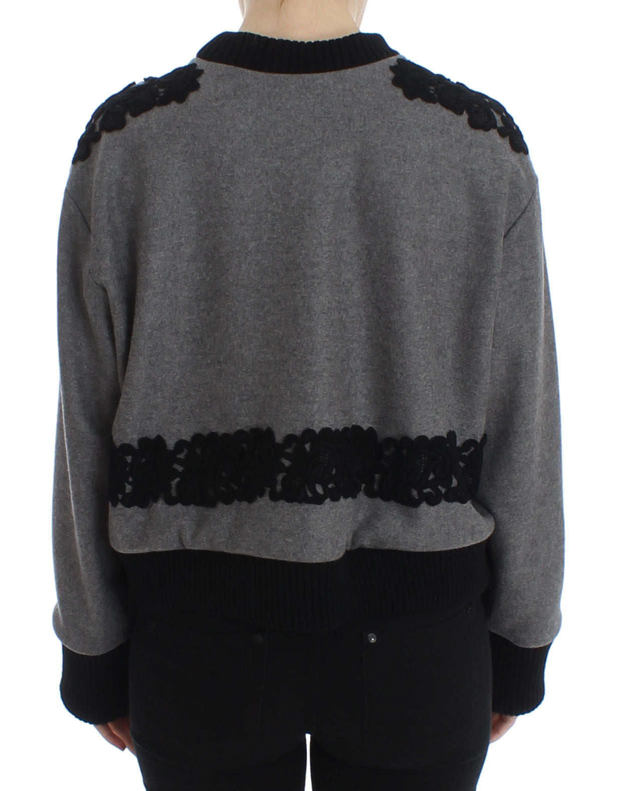 Gray Black Lace Wool Cashmere Sweater