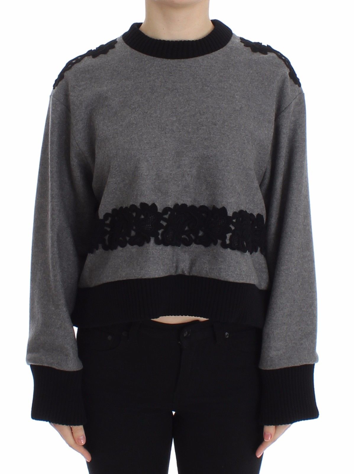 Gray Black Lace Wool Cashmere Sweater