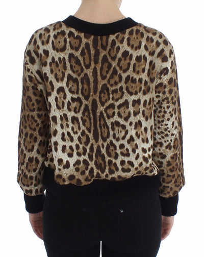 Leopard Print Crewneck Short Sweater