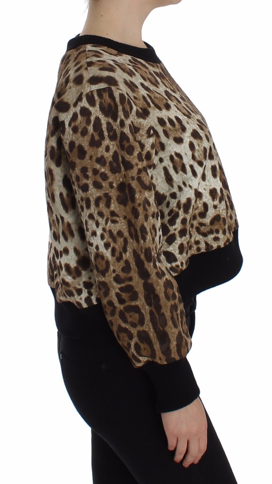 Leopard Print Crewneck Short Sweater