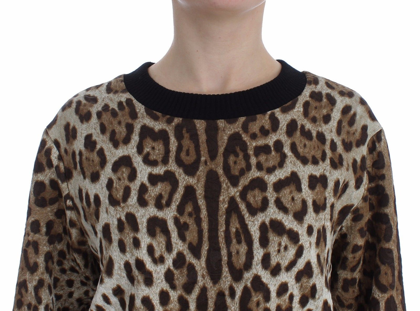 Leopard Print Crewneck Short Sweater