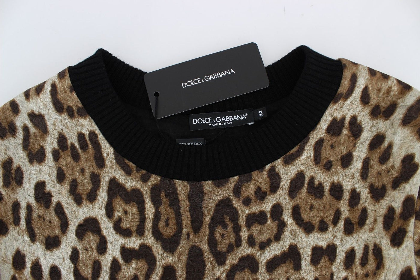 Leopard Print Crewneck Short Sweater