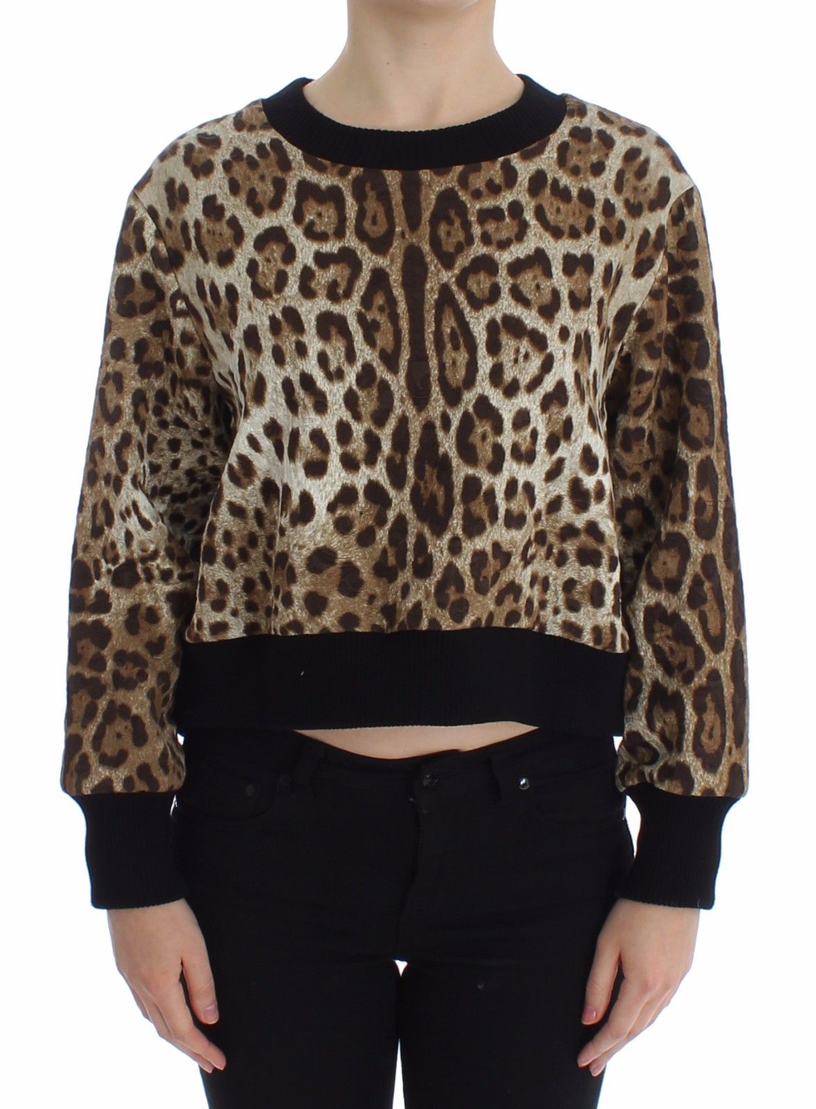 Leopard Print Crewneck Short Sweater