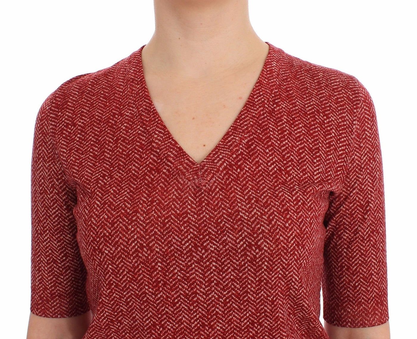 Red Wool Tweed Short Sleeve Sweater Pullover