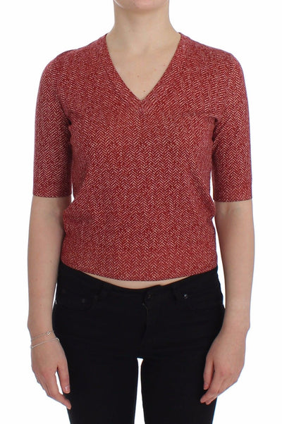 Red Wool Tweed Short Sleeve Sweater Pullover