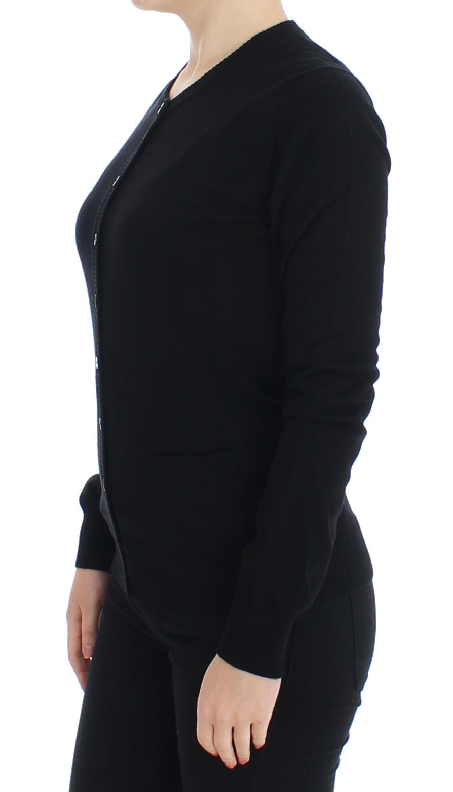 Black Wool Button Cardigan Sweater Top