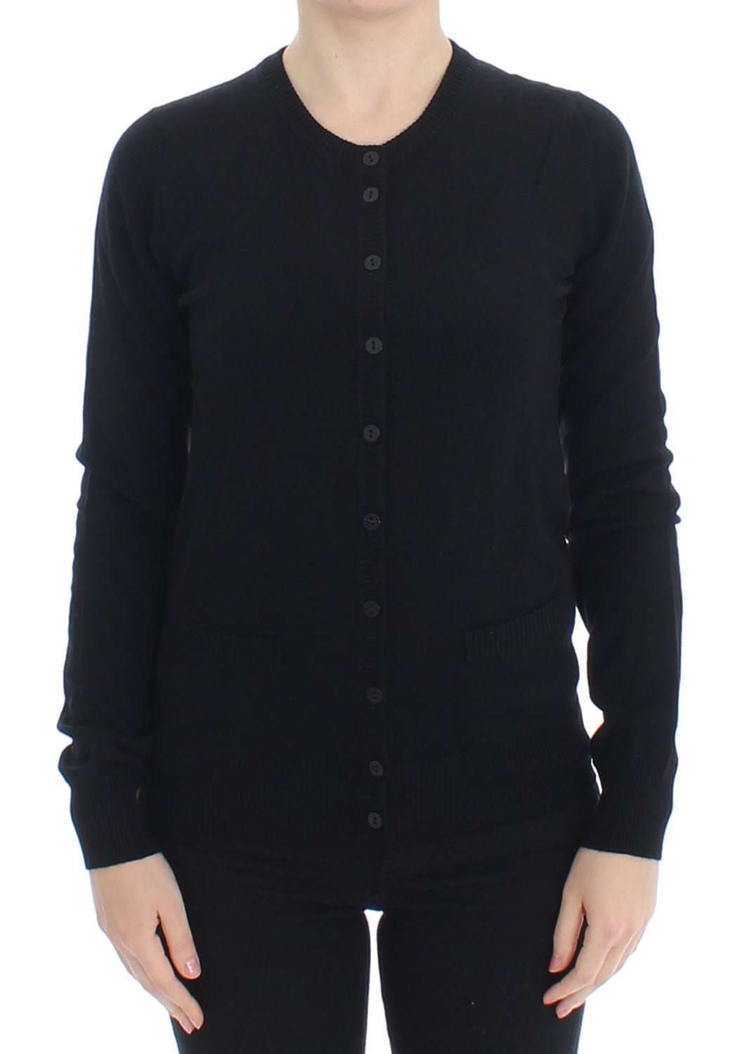 Black Wool Button Cardigan Sweater Top