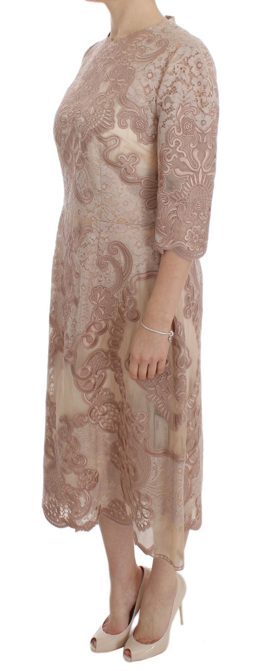 Pink Silk Lace Ricamo Shift Gown Dress