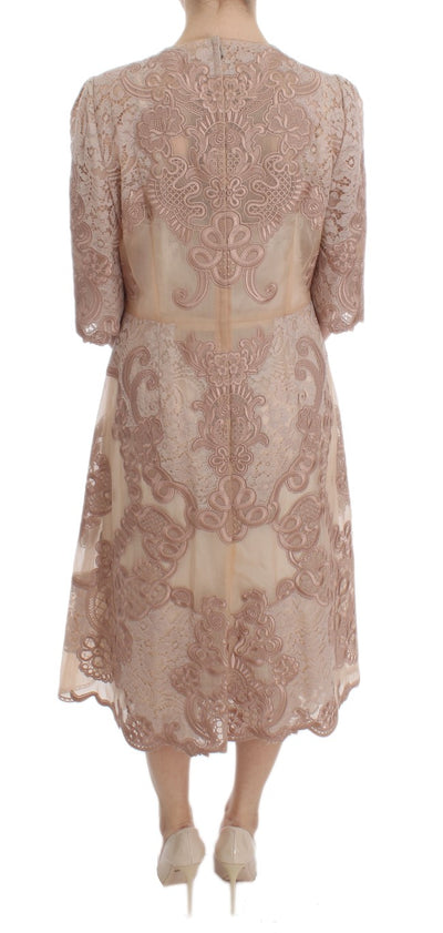 Pink Silk Lace Ricamo Shift Gown Dress