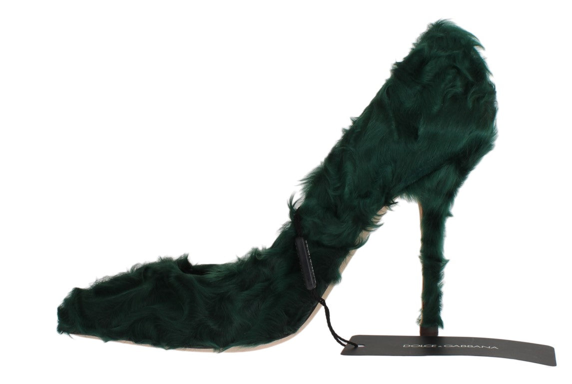 Green Xiangao Lamb Fur Leather Pumps