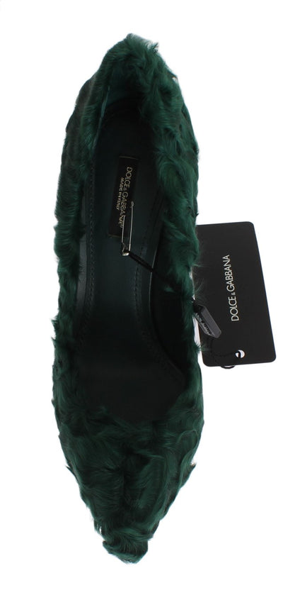 Green Xiangao Lamb Fur Leather Pumps