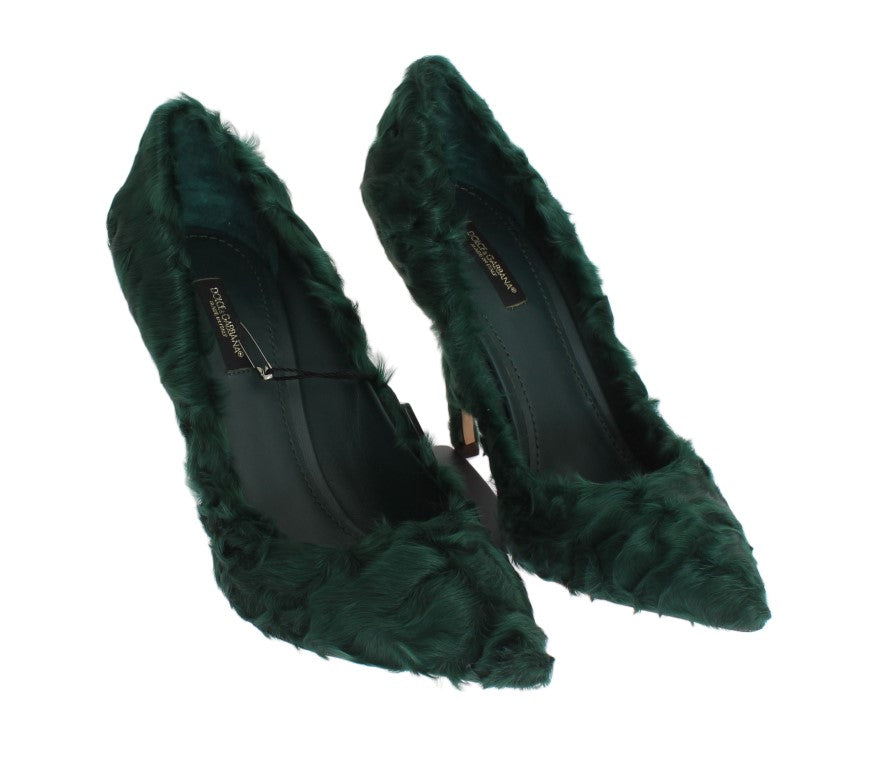 Green Xiangao Lamb Fur Leather Pumps