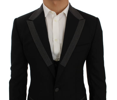 Black Wool Stretch Slim Blazer Jacket