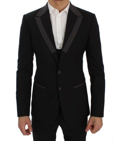 Black Wool Stretch Slim Blazer Jacket