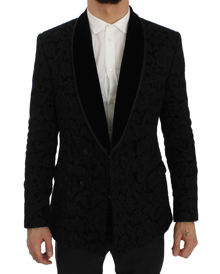 Black Floral Ricamo Slim Blazer Jacket