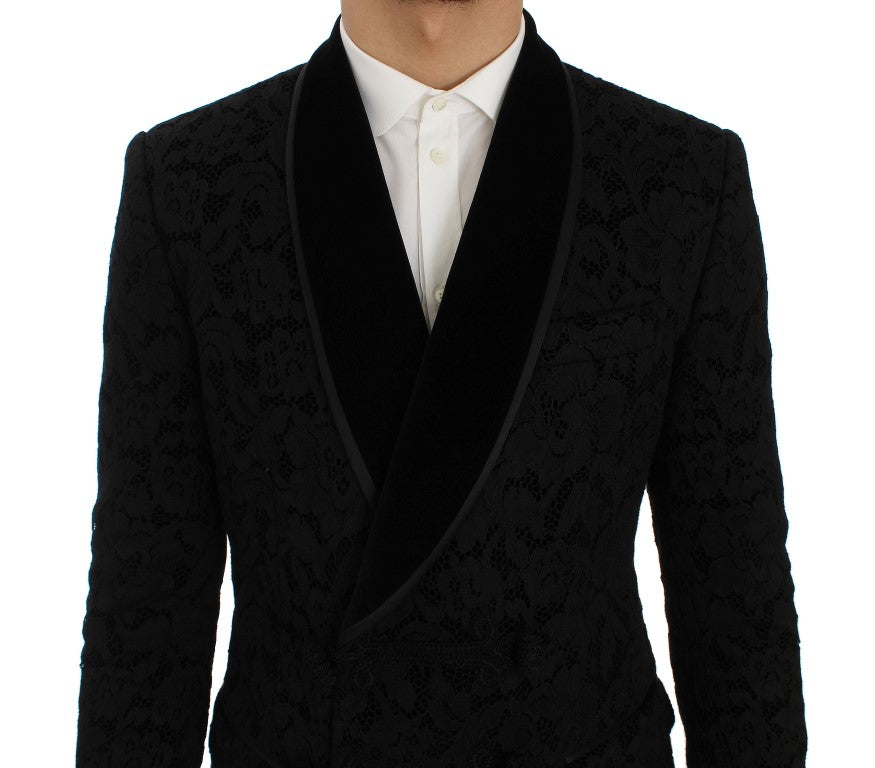 Black Floral Ricamo Slim Blazer Jacket