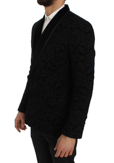 Black Floral Ricamo Slim Blazer Jacket