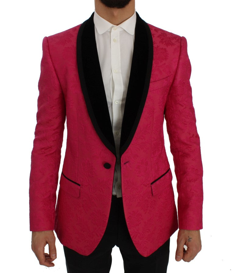 Pink Floral Brocade Slim Blazer Jacket