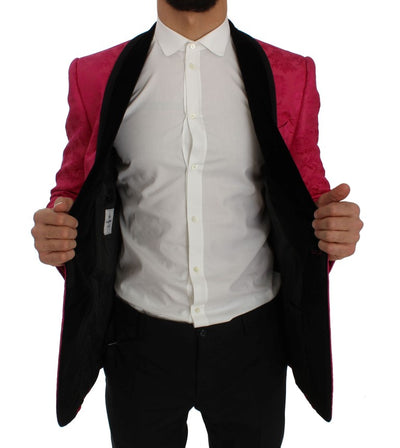 Pink Floral Brocade Slim Blazer Jacket