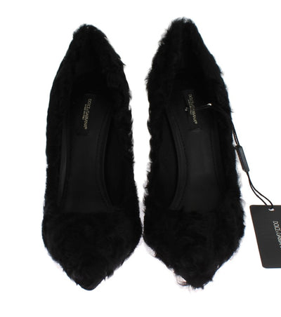 Black Xiangao Lamb Fur Leather Pumps