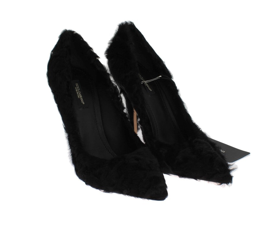 Black Xiangao Lamb Fur Leather Pumps