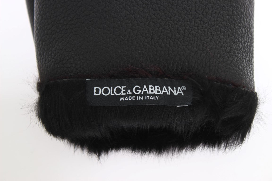 Black Leather Bordeaux Shearling Gloves