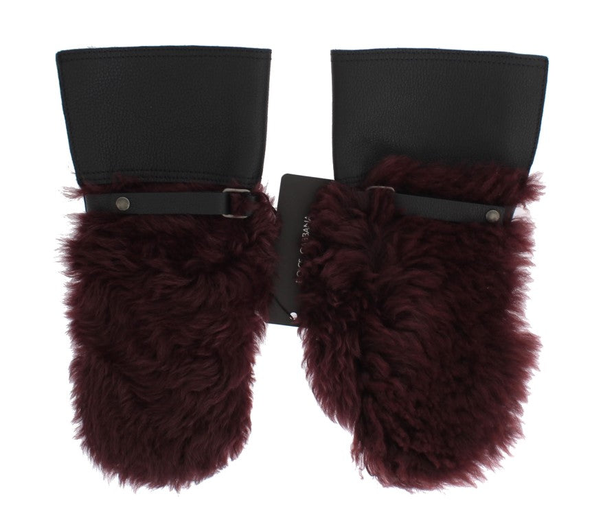 Black Leather Bordeaux Shearling Gloves