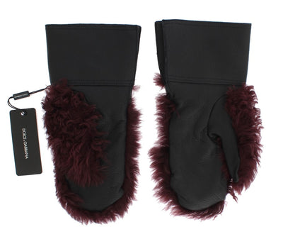 Black Leather Bordeaux Shearling Gloves