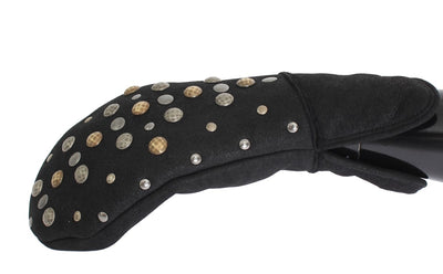 Gray Wool Shearling Studded Gloves