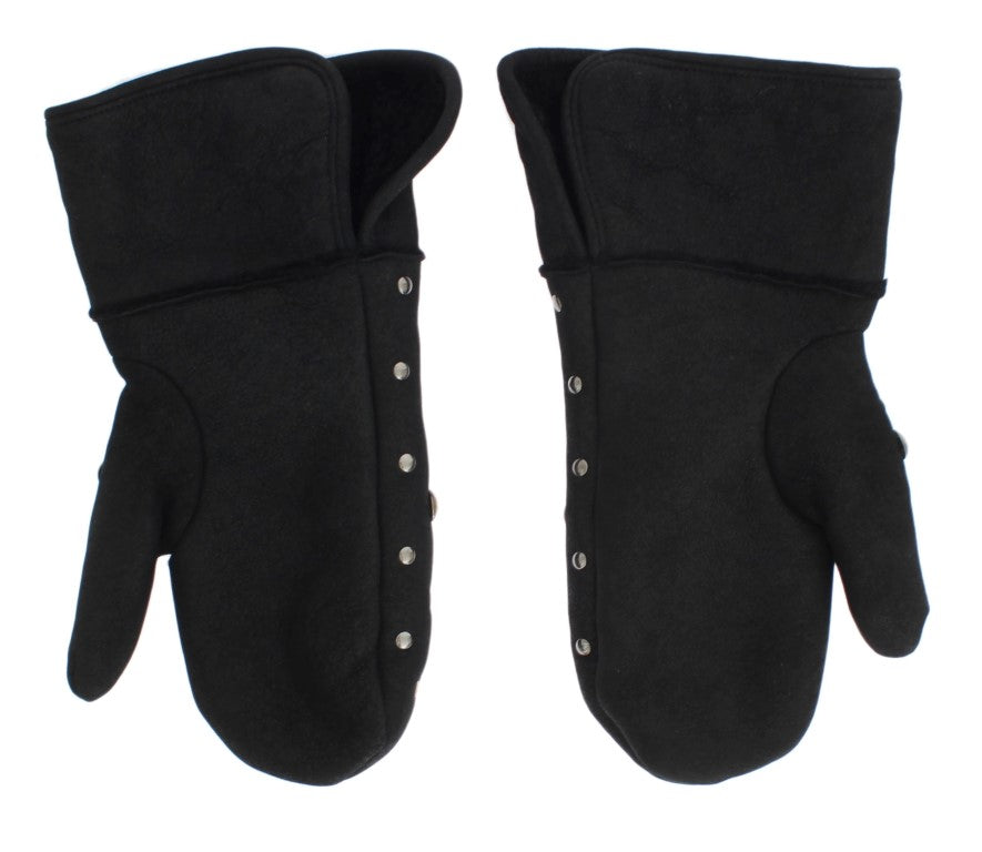 Gray Wool Shearling Studded Gloves