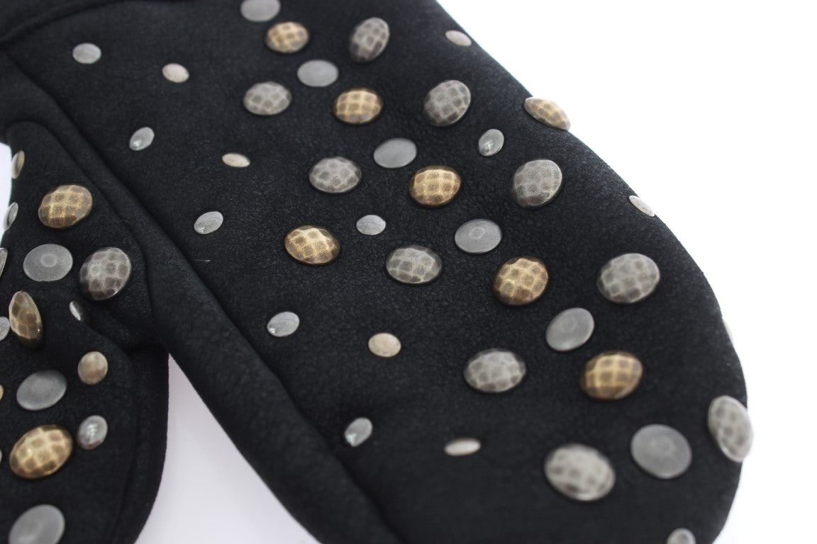 Gray Wool Shearling Studded Gloves