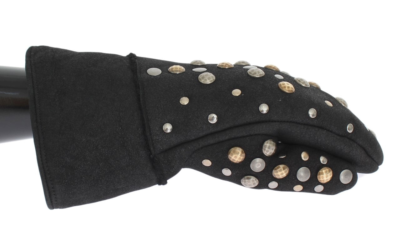 Gray Wool Shearling Studded Gloves