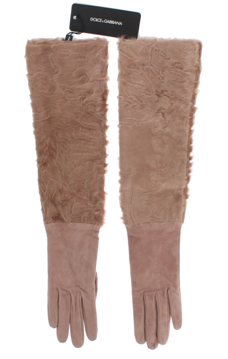 Beige Suede Xiangao Fur Elbow Gloves