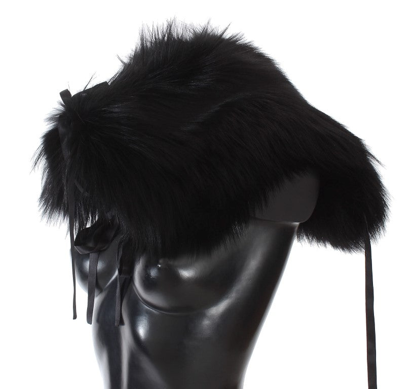 Black Fox Fur Shoulder Wrap Cover Collar Scarf