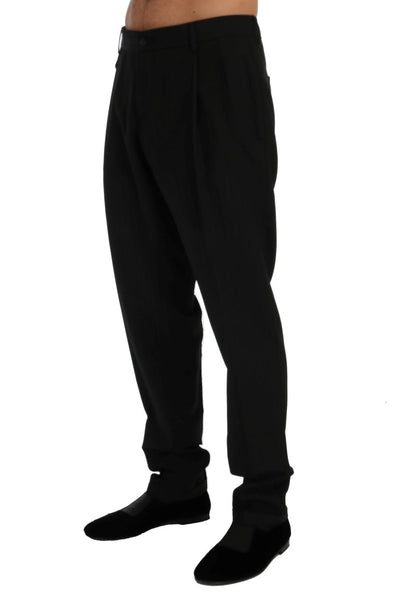 Black Striped Wool Stretch Pants