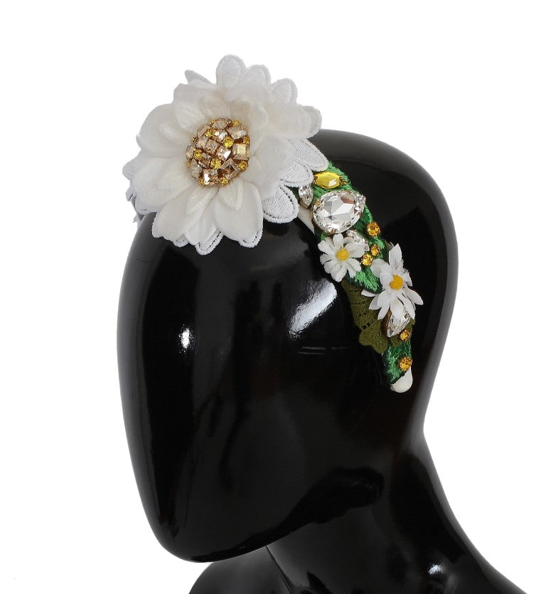 Yellow White Sunflower Crystal Floral Headband