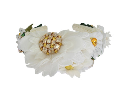 Yellow White Sunflower Crystal Floral Headband