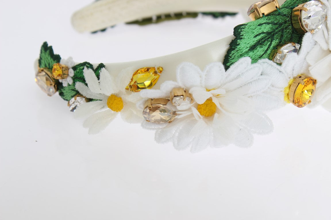 Yellow White Sunflower Crystal Floral Headband