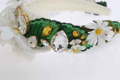 Yellow White Sunflower Crystal Floral Headband