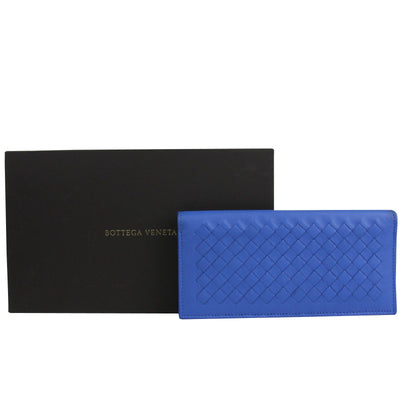 Bottega Veneta Men's Intercciaco Blue Leather Woven Long Bifold Wallet