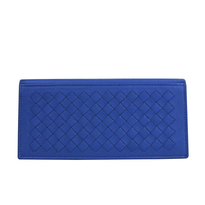 Bottega Veneta Men's Intercciaco Blue Leather Woven Long Bifold Wallet