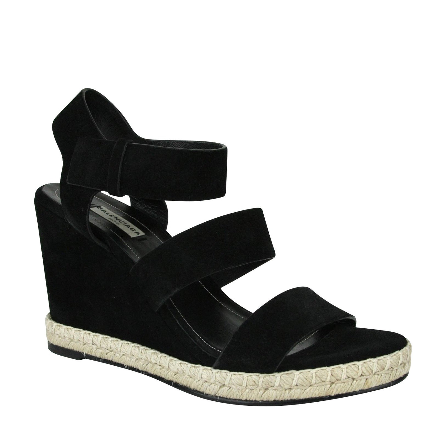 Balenciaga Women's Wedge Platform Black Suede Sandals