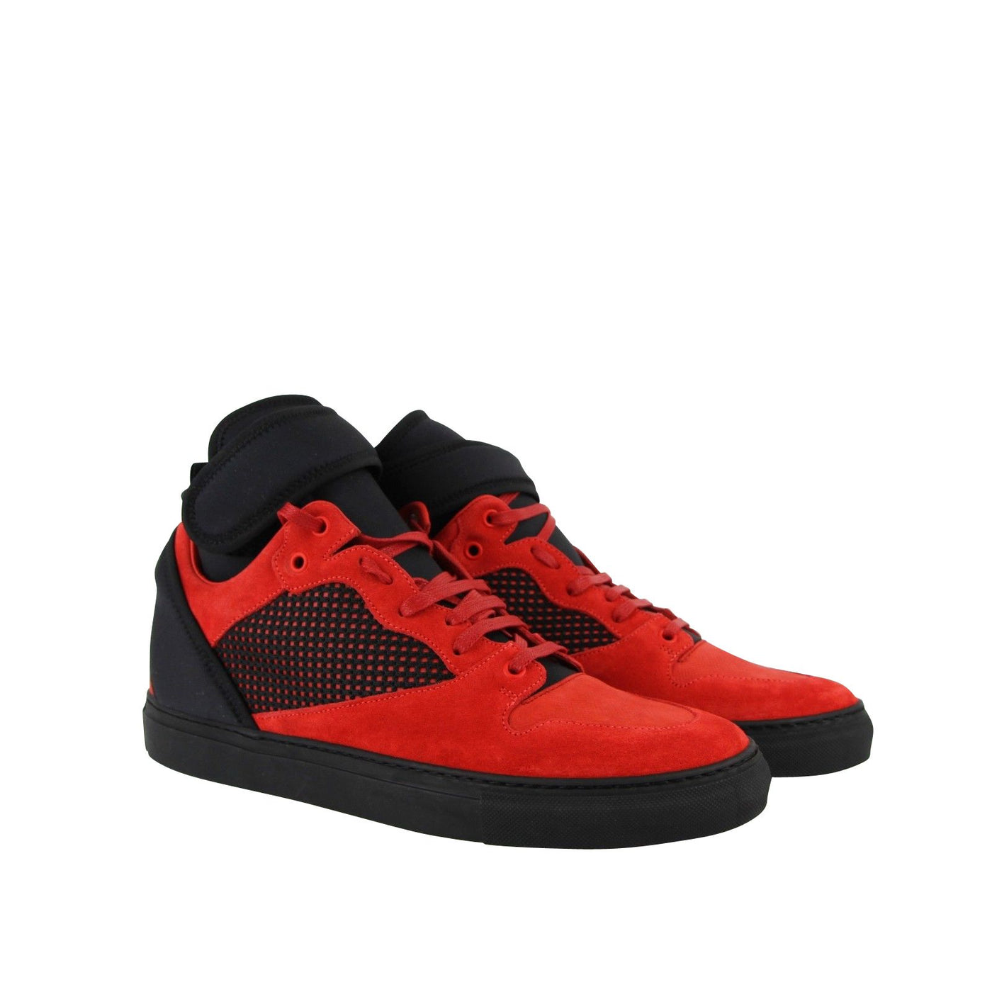 Balenciaga Men High Top Black Red Suede Leather Sneakers