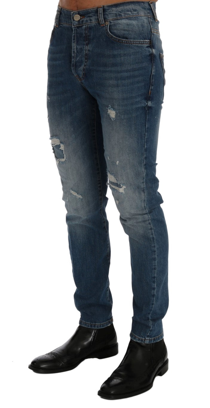 Blue Wash Torn Dunfermile Slim Fit Jeans