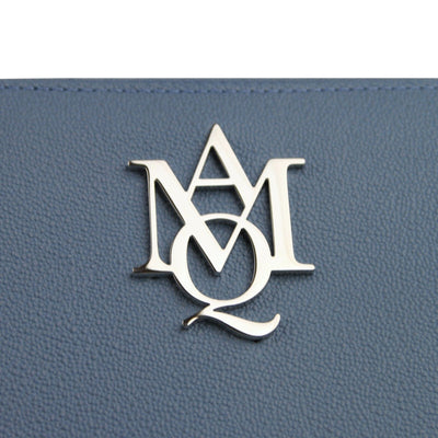 Alexander McQueen Women's Gold Logo Blue Leather Zip Around Wallet