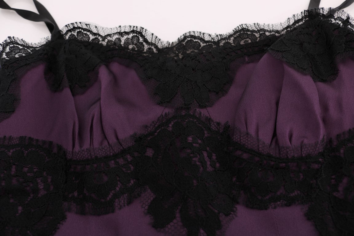 Purple Silk Stretch Black Lace Dress