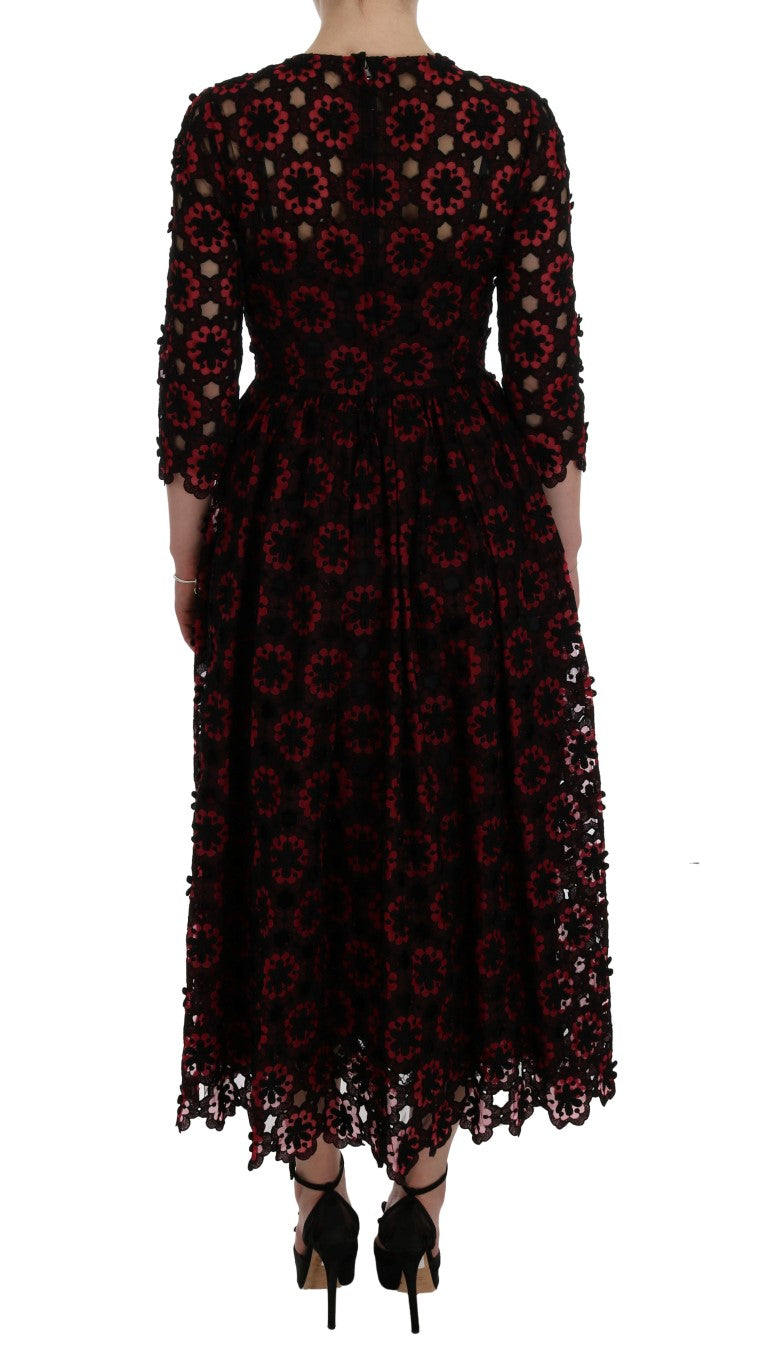 Red Floral Ricamo A-Line Shift Dress