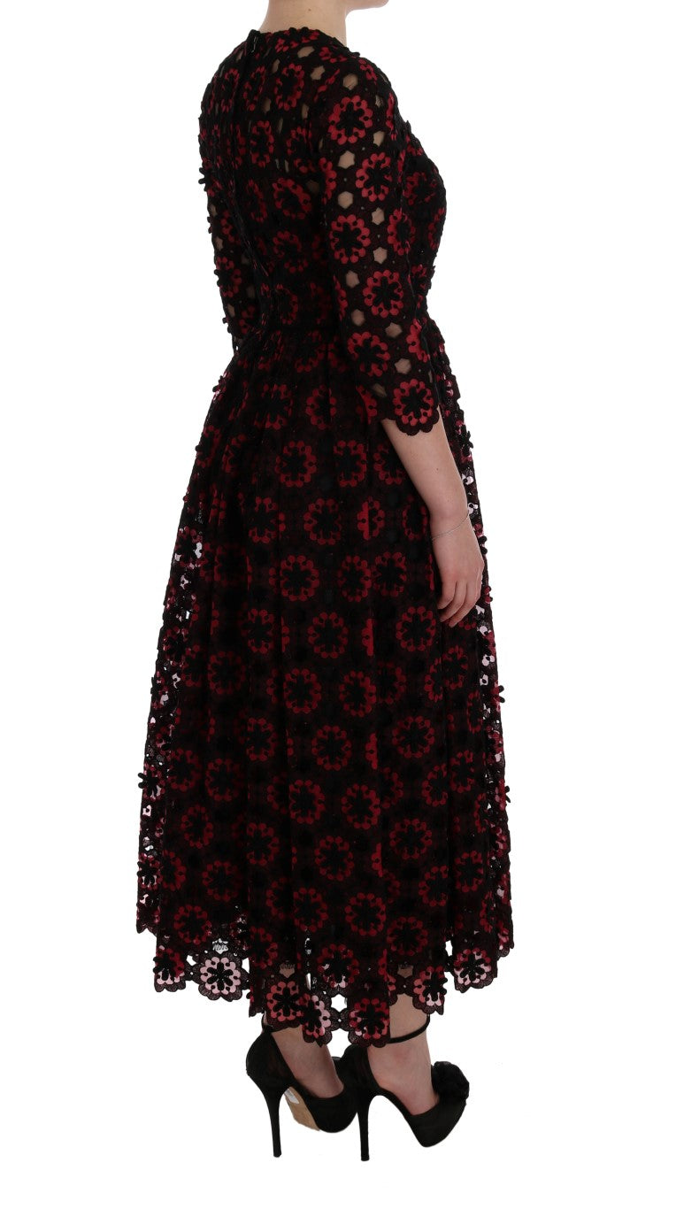 Red Floral Ricamo A-Line Shift Dress