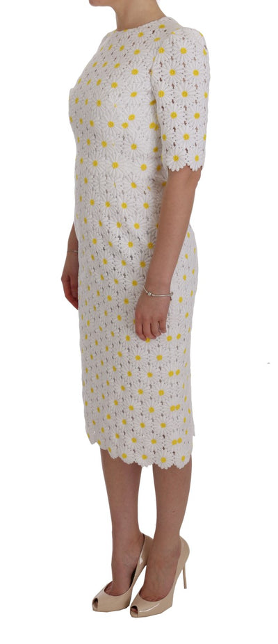 White Sunflower Ricamo Sheath Dress