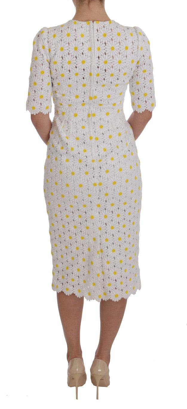 White Sunflower Ricamo Sheath Dress